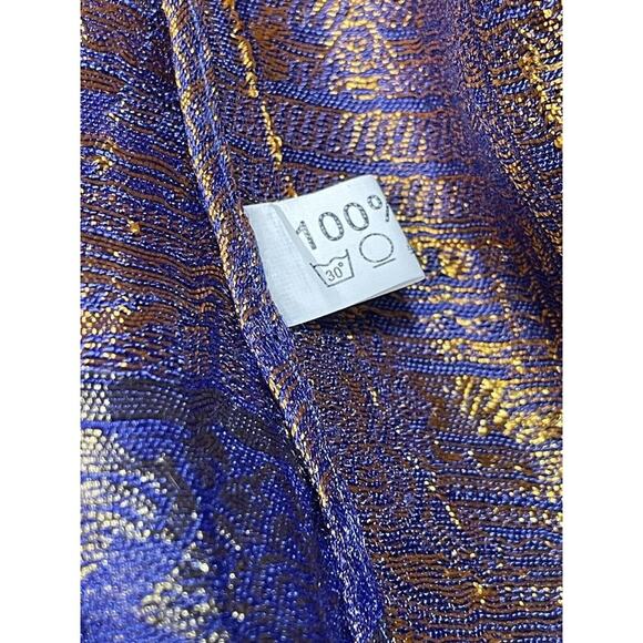 Pashina 100%‎ Silk Blue Scarf Shawl Blue Silver and Bronze Color 71 x 19 in - Picture 3 of 4